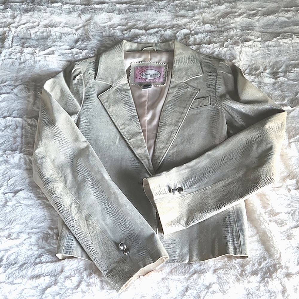 WENDY HILL, Medium, Cream, Leather, Snakeskin, Buttoned, Luxery, Blazer, Jacket